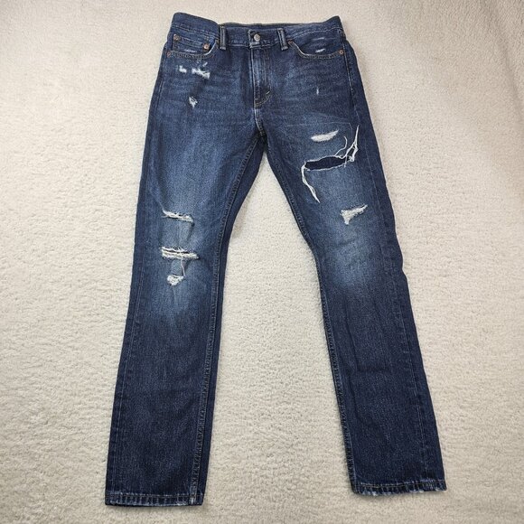 Levi's 510 Jeans Men's 33x32 Blue Denim Skinny Fit Stretch Distressed Patched - Picture 1 of 16